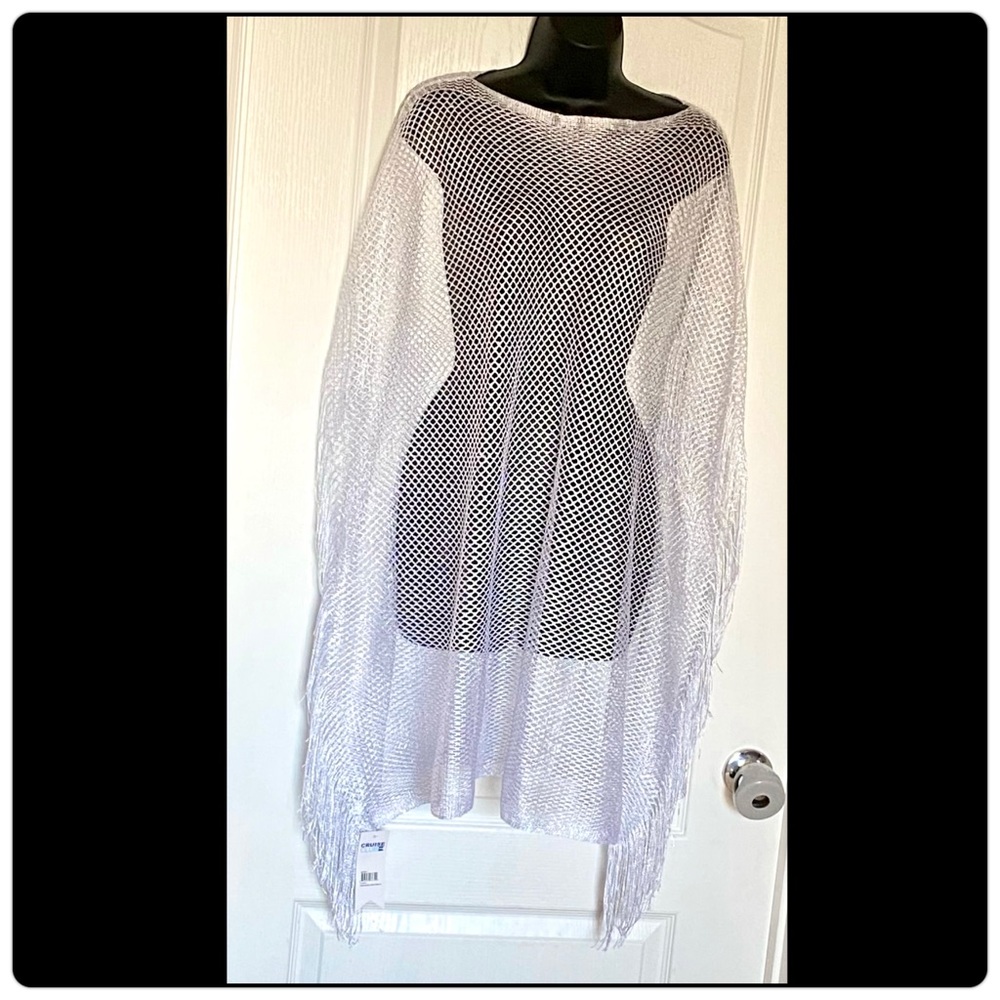 NEW! Cruise Club White Open Weave Lurex Poncho